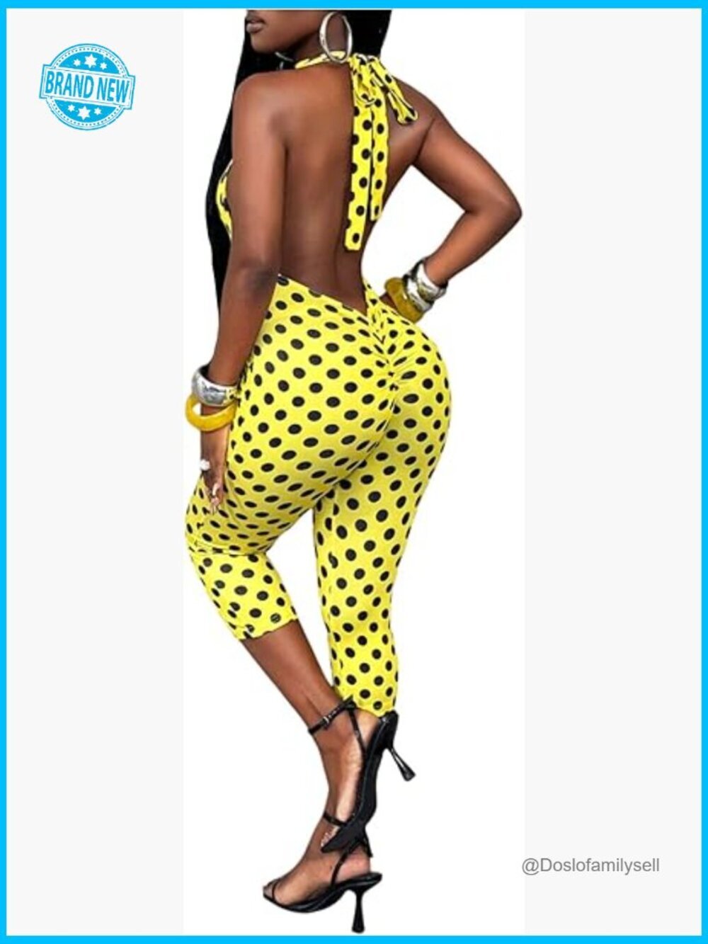 Y2K Polka Dots Halter Capri Jumpsuit Open Back Party Rave Romper